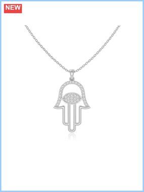 Sterling Silver Moissanite Evil Eye Hamsa Hand Pendant Necklace 18"
